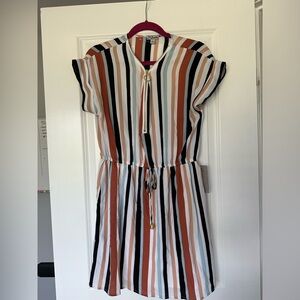 Vertical Striped Dress with Zipper and Tie Waist. Size large.